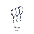 three ornamental balloons icon from party outline collection. Thin line three ornamental balloons icon isolated on white