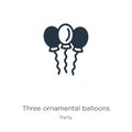 Three ornamental balloons icon vector. Trendy flat three ornamental balloons icon from party collection isolated on white