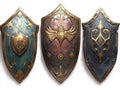 Three Ornamental Shields In Different Colors Royalty Free Stock Photo
