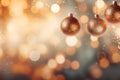 Three ornaments hanging from a string in front of a blurry background