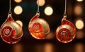 Three ornaments with shells hanging from strings, AI