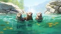 Three otters swimming in the water, AI