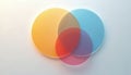 Three overlapping circles in yellow blue and red colors on white background represent data analysis and connectivity. This Royalty Free Stock Photo