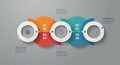 Three overlapping circular elements with numbers and icons create a horizontal Royalty Free Stock Photo