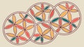 Three overlapping circular geometric patterns. Abstract and vibrant. vector design Generative AI Royalty Free Stock Photo