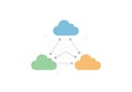 Three overlapping cloud icons represent cloud computing or data exchange. Arrows Royalty Free Stock Photo