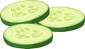 Three overlapping cucumber slices resting on a white background, revealing their juicy flesh and tiny seeds, create a