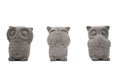 Three owls (Strigiformes) carved out of stone. Copy Space Royalty Free Stock Photo