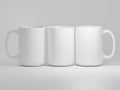 Three 15 oz Ceramic Mugs on a White Background for Mock Up Royalty Free Stock Photo