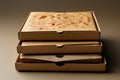 Three packs of pizza stacked on studio background.