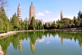 The reflection pond reflecting the image of the Three Pagodas Royalty Free Stock Photo
