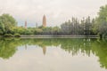 Three pagodas with reflection in lake Royalty Free Stock Photo