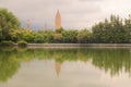 Three pagodas with reflection in lake Royalty Free Stock Photo