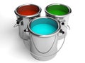 Three paint metal cans on white