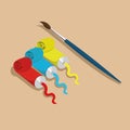 Three paint tubes and a brush with shadows Royalty Free Stock Photo