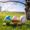 three painted easter eggs celebrating a Happy Easter