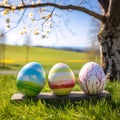 three painted easter eggs celebrating a Happy Easter