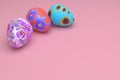 Three painted Easter eggs. 3D render