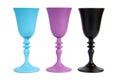 Three painted wine glasses on white