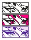 Three pairs of Asian eyes. Manga style. Japanese cartoon concept. Anime characters. Hand drawn fashion vector