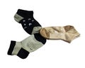 Three pairs of cotton socks. Striped pattern and star pattern. Children`s socks. Cotton. Isolated item