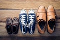 Three pairs of shoes, three stages of the growth