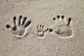 Family palm imprints on sand