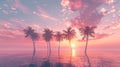 Three Palm Trees in Water at Sunset Royalty Free Stock Photo