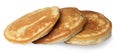 Three pancakes thick golden fried for breaksfast or snack.