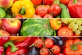 Three panoramic photos of fruits and vegetables in one photo. Royalty Free Stock Photo