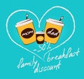 Colorful flat Family breakfast discount concept.