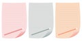 Three paper stickers for notes, labels. Color vector illustration.