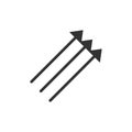 Three Parallel Vertical Arrows in black color Pointing up 45 degrees. vector illustration isolated on white background