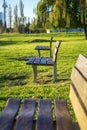 Three park benches Royalty Free Stock Photo