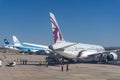 Winhoek,Namibia - May 9 2018; Three passenger planes and airport workers at Windhoek airport.