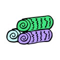 Three pastel color towel rolls piled cartoon doodle illustration