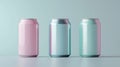 Three Pastel-Colored Aluminum Cans on Light Blue Background Royalty Free Stock Photo