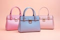 Three Pastel Colored Women\'s Handbags on Pink Background - Summer Fashion Concept AI Generated