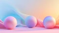 Three pastel spheres on a soft gradient background with fabric Royalty Free Stock Photo