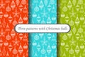 Three patterns with Christmas balls. A set of seamless patterns