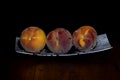 Three peaches on a platter