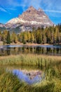 Three peacks of Lavaredo reflection , dolomites , italy Royalty Free Stock Photo