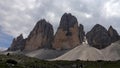 Shadows on 3 peaks of Drei Zinnen, Tre Cime di Lavaredo in Dolomiten mountains, Italy