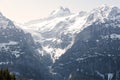Three peaks of mountain Alps looking from grindelwald first peak Royalty Free Stock Photo