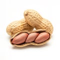Three peanuts in their shells on a white background Royalty Free Stock Photo