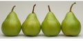 Three pears are lined up in a row on the table, AI Royalty Free Stock Photo