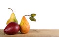 Three pears on a wooden plank Royalty Free Stock Photo