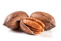 Three pecan nuts isolated on white background