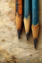 Three pencils with different colors and one has a black tip, AI Royalty Free Stock Photo