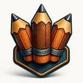 Three Pencils Emblem With Dark Blue Shield writing Royalty Free Stock Photo
